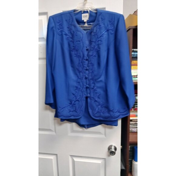 R & M Richards by Karen Kwong Outfit Skirt Jacket Size 20WP Blue 100% Polyester - Picture 1 of 9